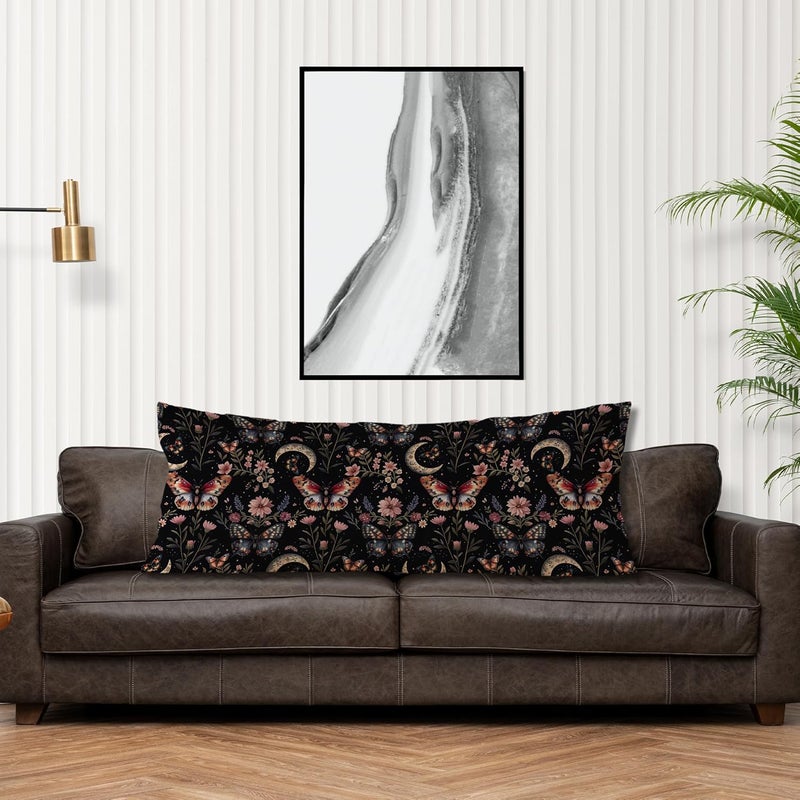Exqcom Vintage Moody Dark Floral Butterfly Moon Body Pillow Cover 20x54, Dark Academia Cottagecore Gothic Witchy Moth Long Body Pillow Case Cover with Hidden Zipper for Sofa Bed Bedroom Living Room - Image 4